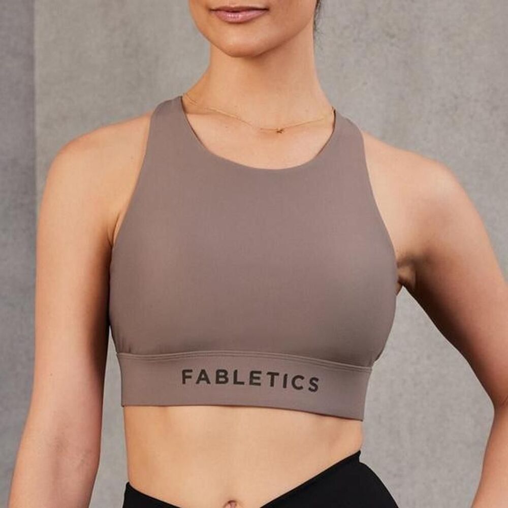 Fabletics Women's Brown Sports Bra with double crossed back strap